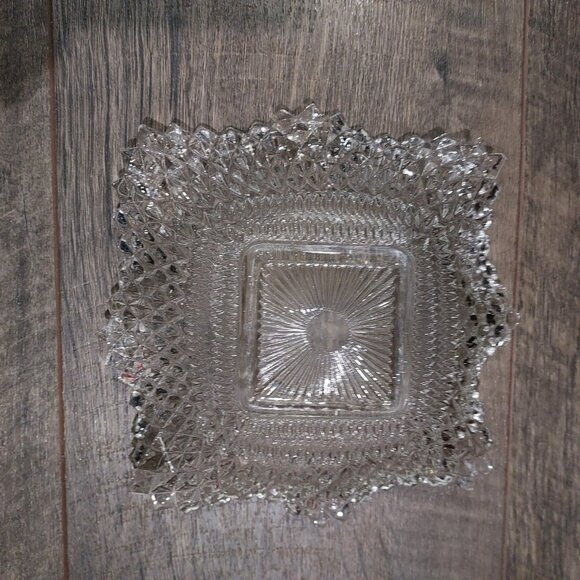 Clear Depression Glass Diamond Cut Candy Dish Candle Holder Sawtooth Edges Set 3 - Picture 10 of 12